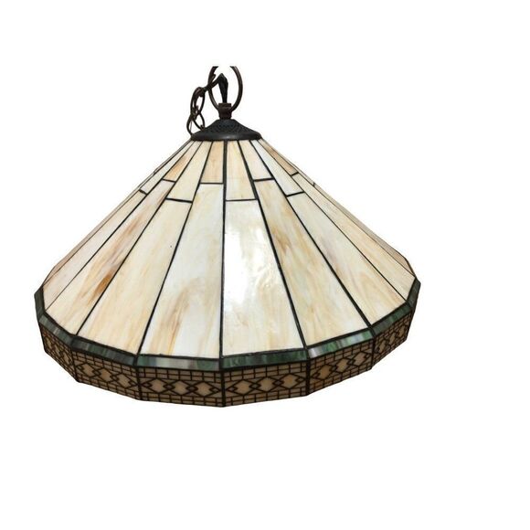 Vintage Stained Glass Swag Hanging Lamp Elegant Design Arts and Crafts Style - Picture 7 of 7